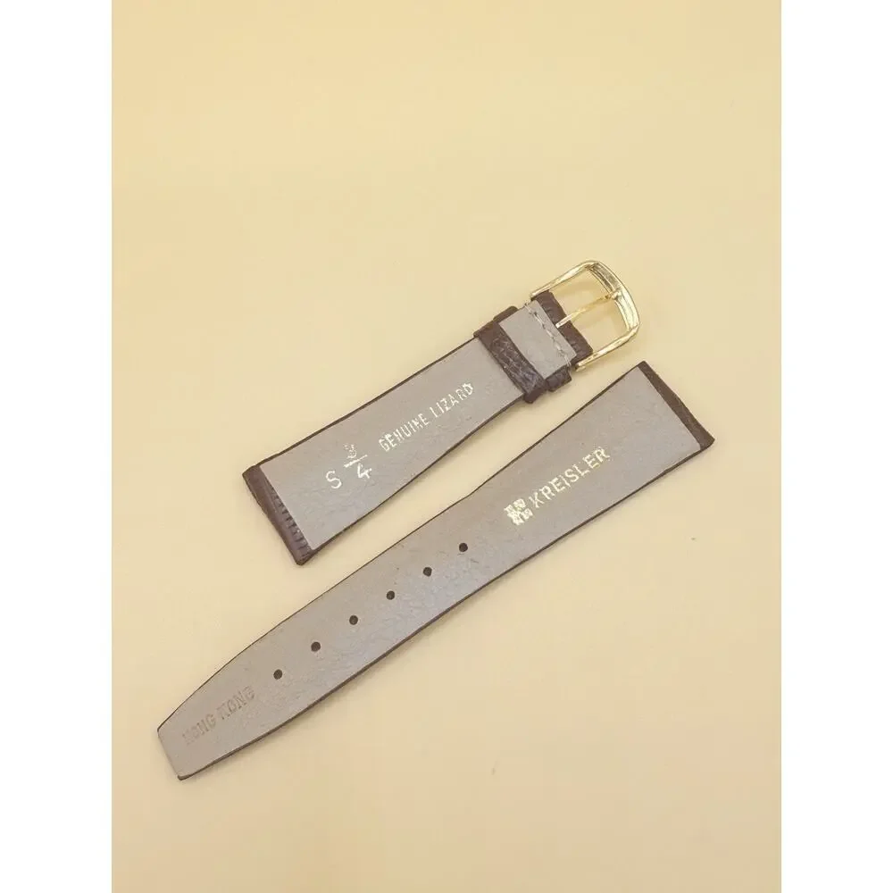 19mm KREISLER Genuine Lizard Brown NOS Vintage Watch Band & Gold-Tone Buckle